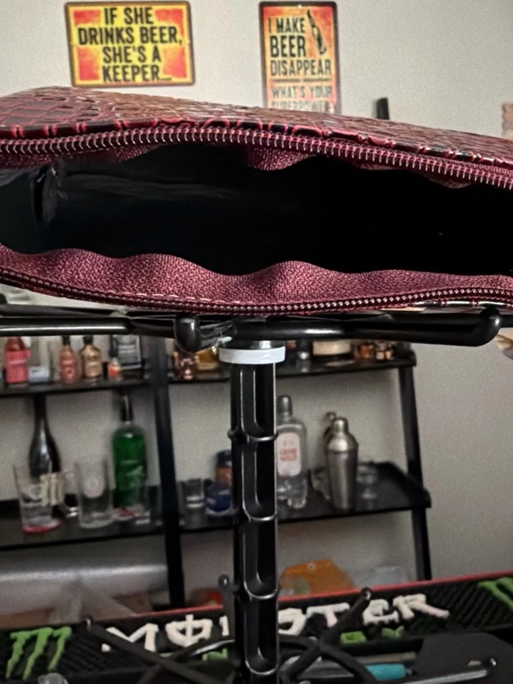 Women's Embossed Faux-Croc Cosmetic Bag in Deep Burgundy